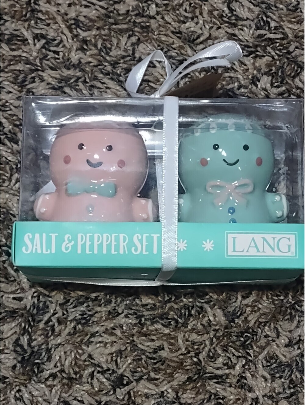 NIB LANG Pastel Gingerbread Boy & Gingerbread Girl Salt And Pepper Shaker Set